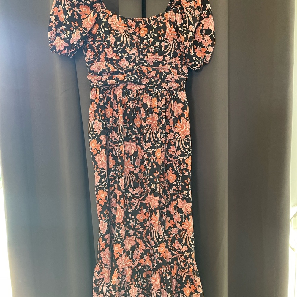 Maurices Black and Pink Floral Midi Dress